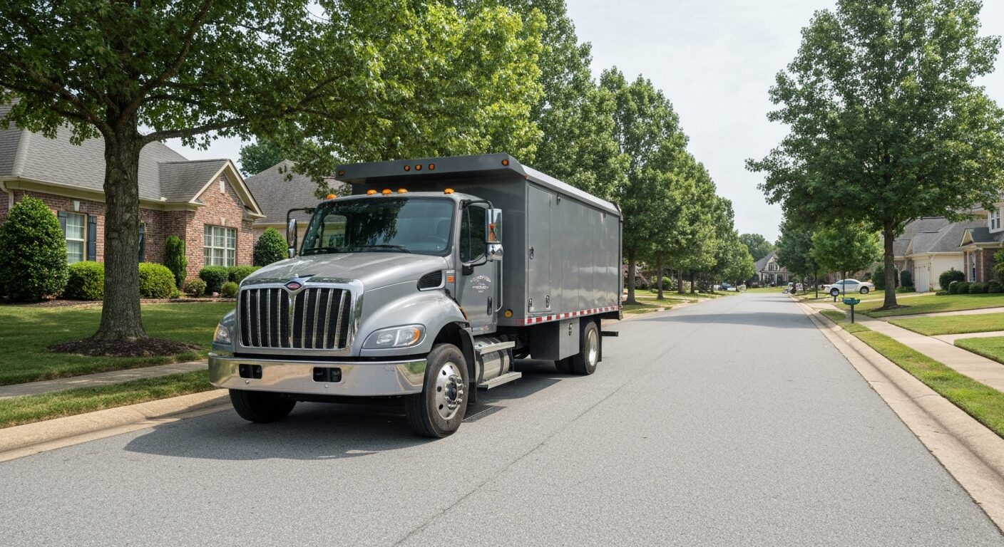 Junk removal crew loading items into truck in McDonough neighborhood
