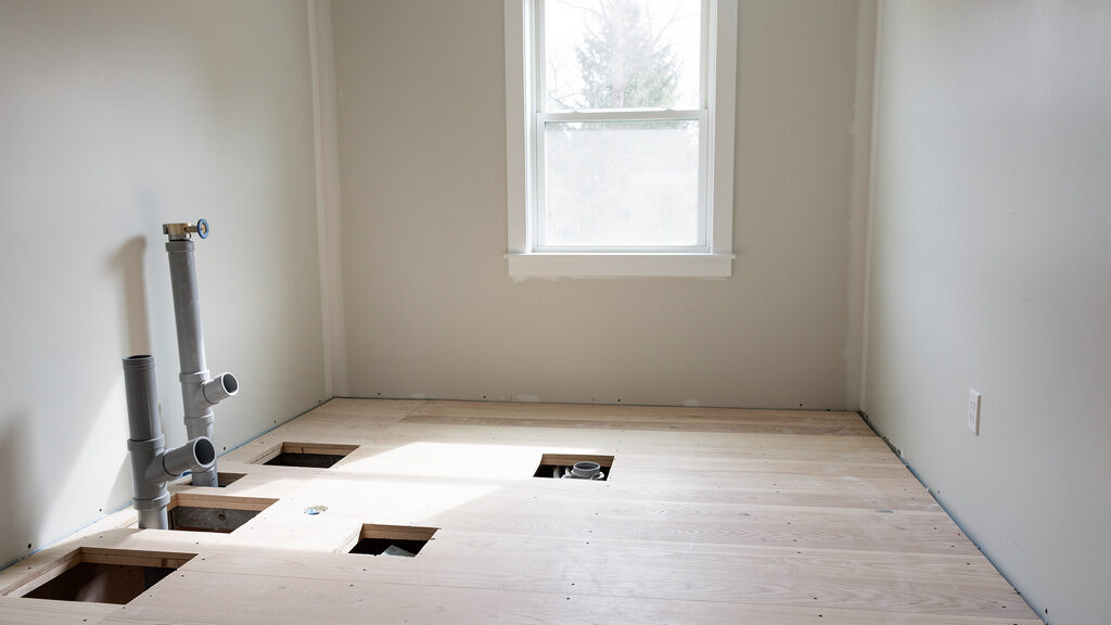 Complete bathroom being demolished to studs