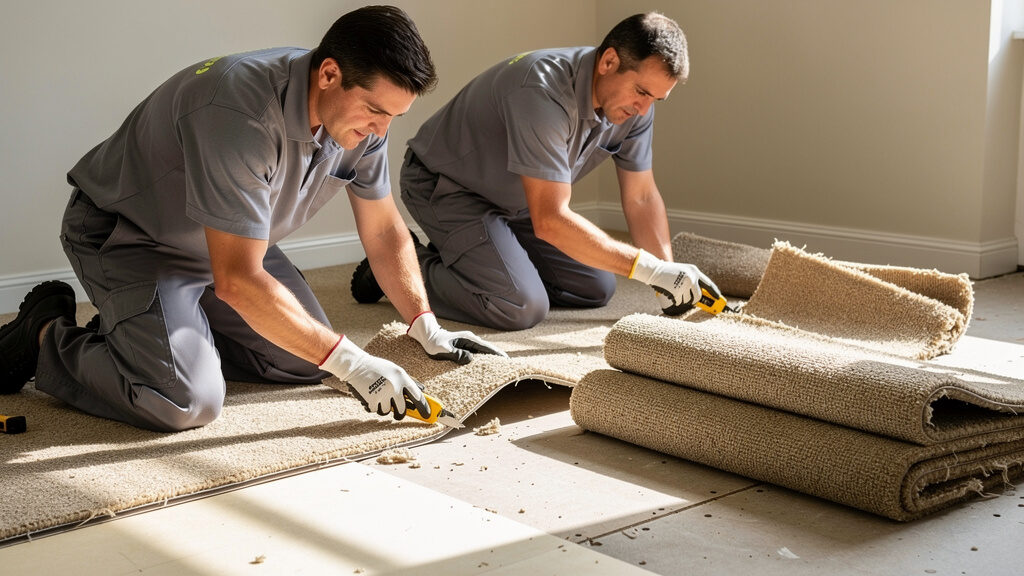 Professional removal of old carpet and underlayment