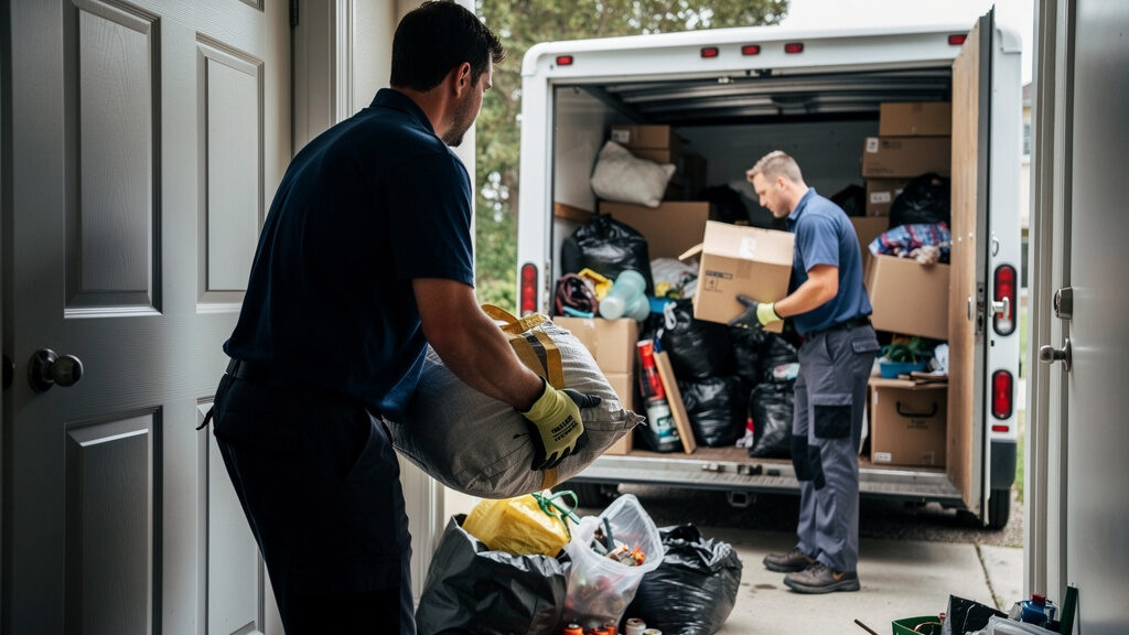 Professional hoarding cleanup showing organized removal and sorting of items