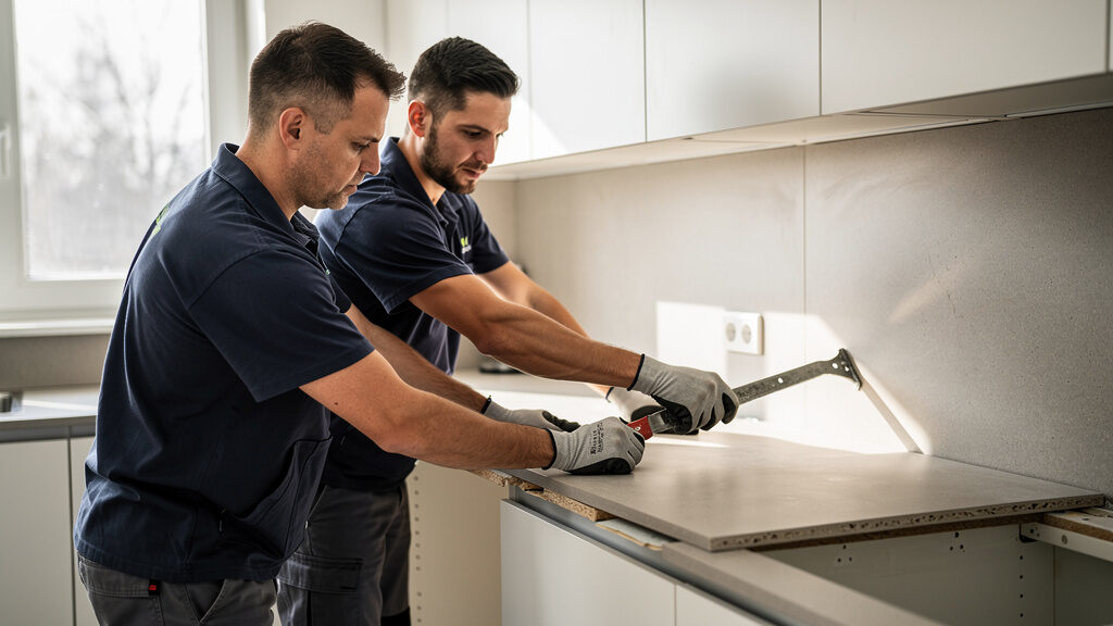 Kitchen cabinet removal and countertop demolition