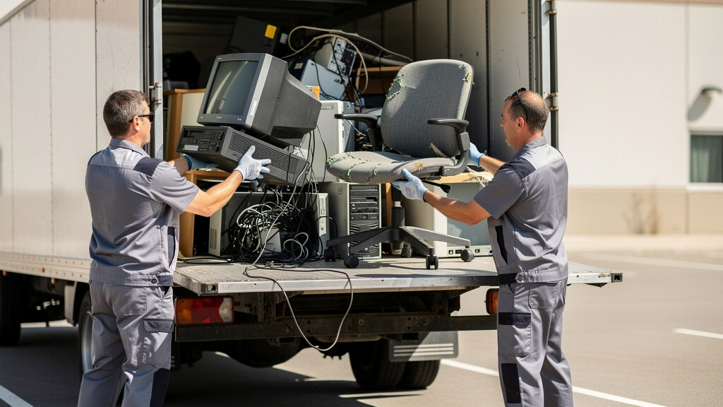 Professional crew removing filing cabinets and office furniture from a corporate environment