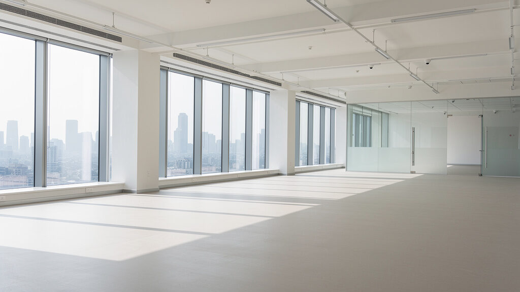 A McDonough office space cleared of junk, showing organized desk areas and open floor space