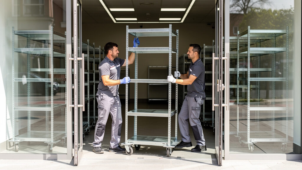 Retail store fixtures and display equipment ready for removal