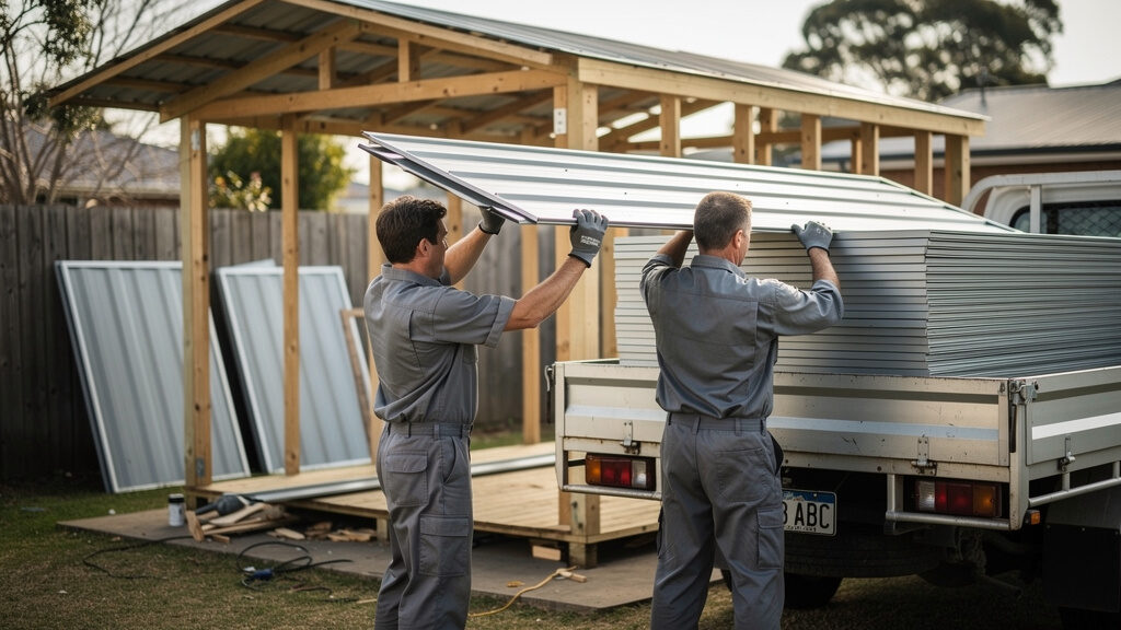Shed being carefully dismantled and prepared for hauling