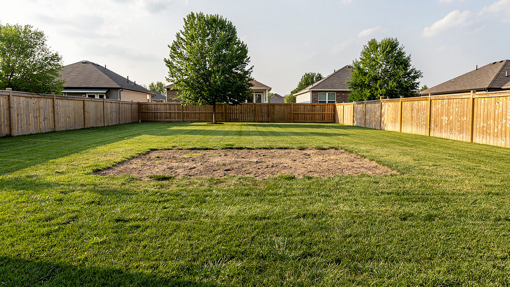 Clean yard space where shed once stood