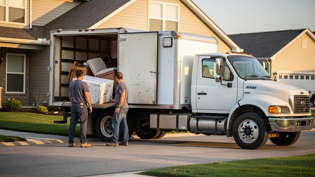 A single large item staged outside a home, ready for pickup