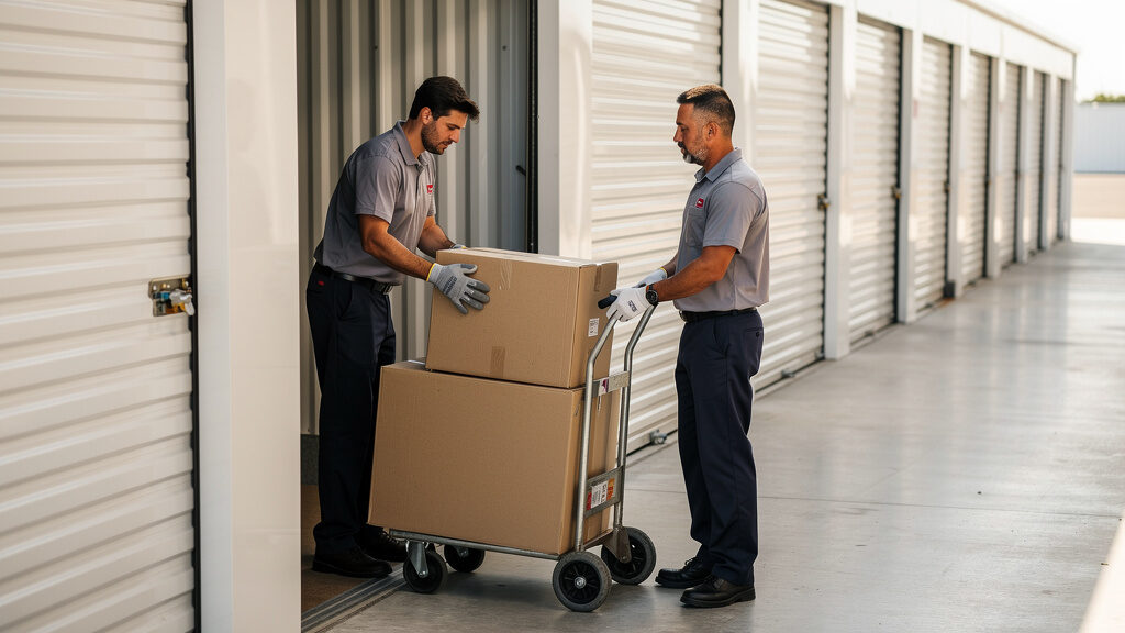 Professional crew efficiently emptying storage unit